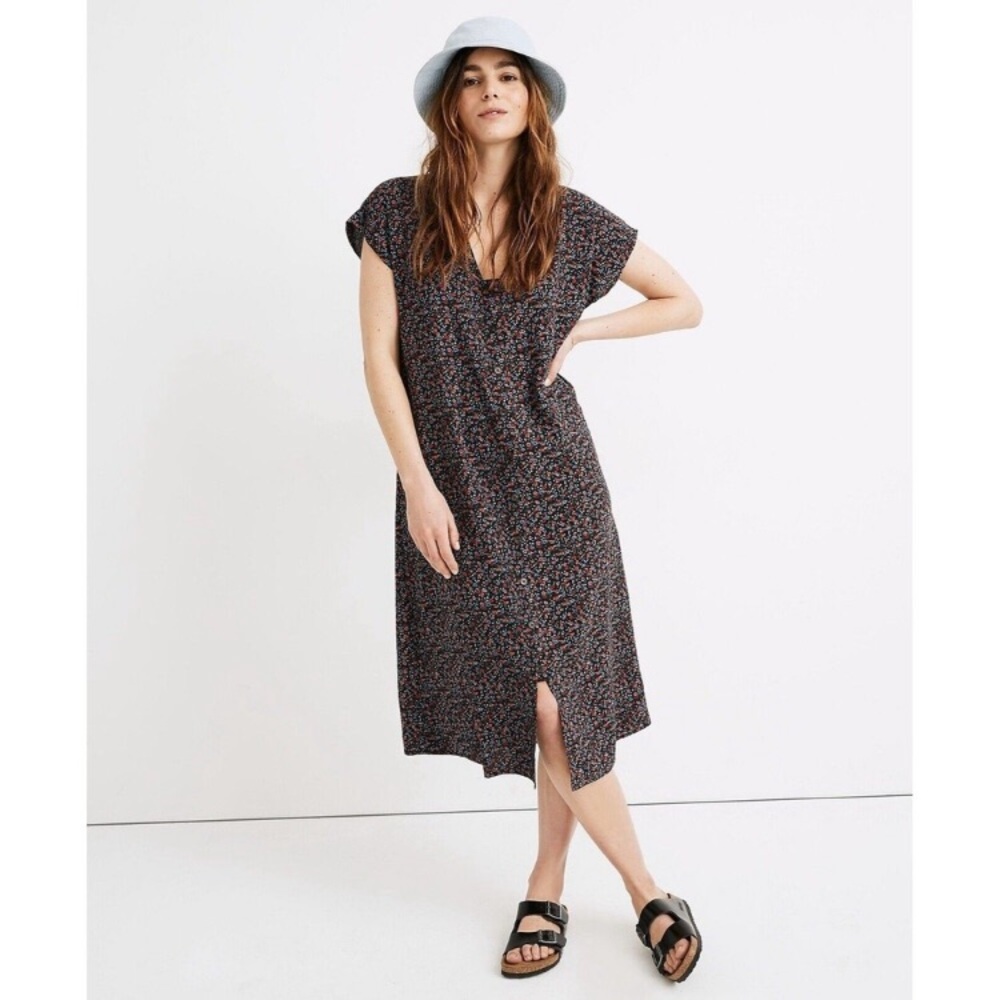 Madewell Black Floral Midi Dress